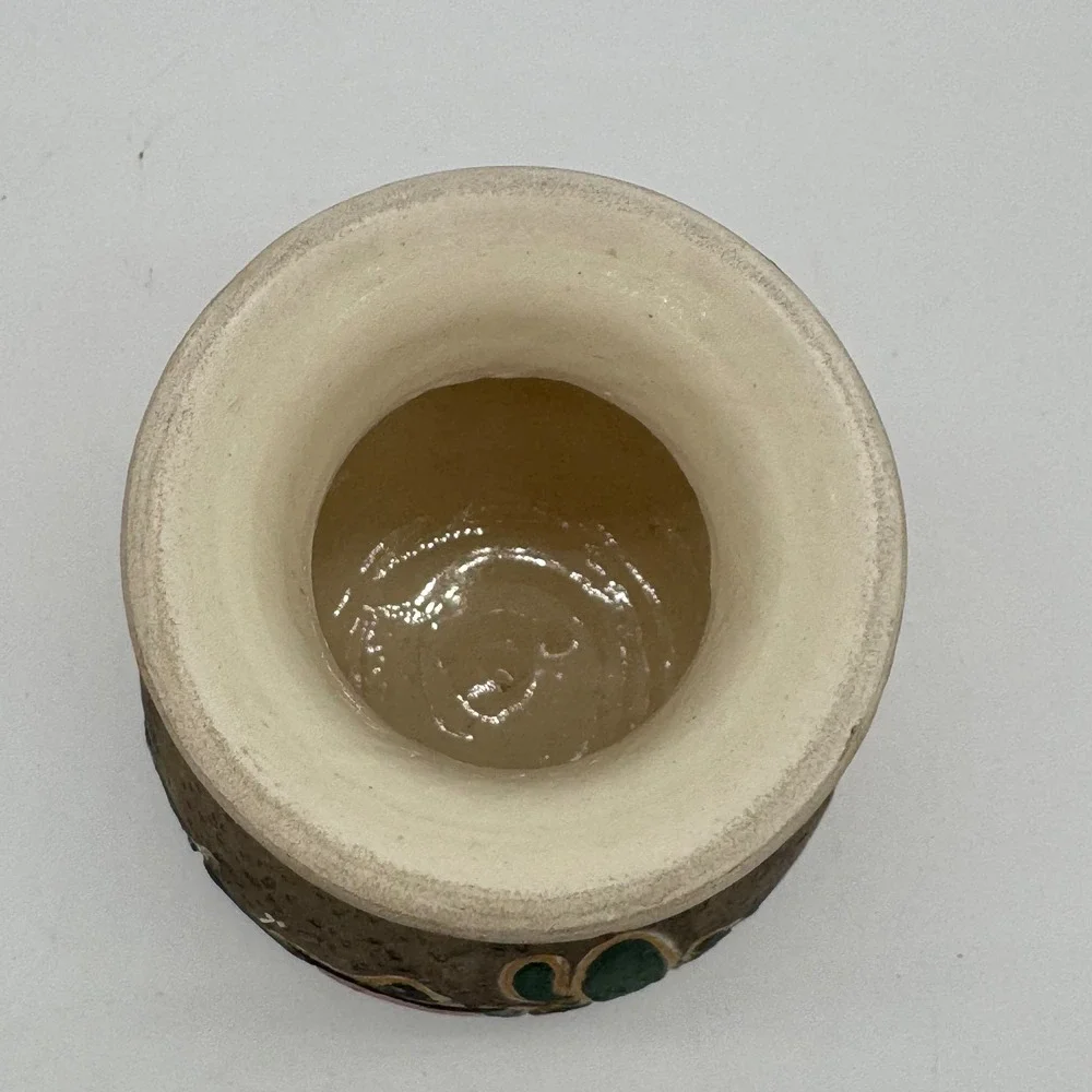 Vintage ACEVLOZA Mexican Pottery Vase Hand Painted Siesta Cactus Gold Trim 5x4